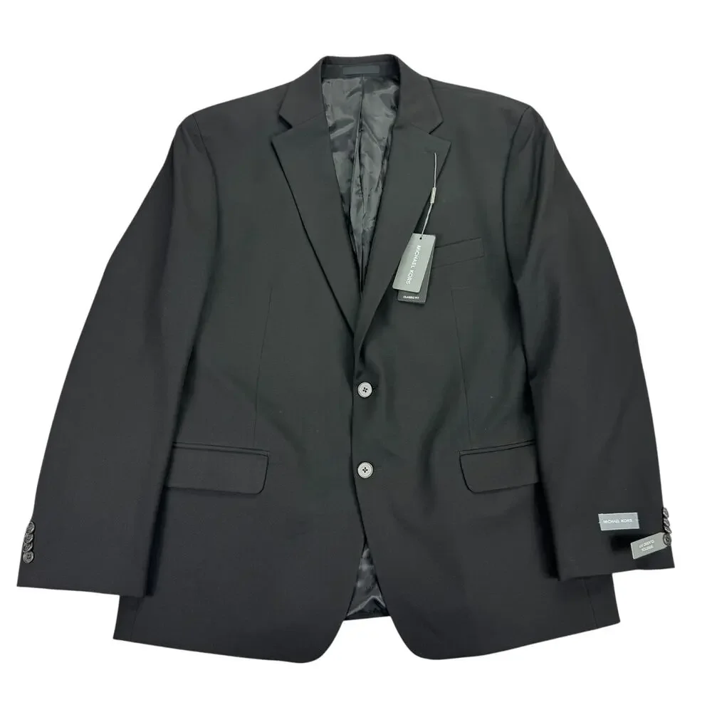 Michael Kors Mens Koop Classic Fit Stretch Solid Blazer Suit Jacket Black 44R